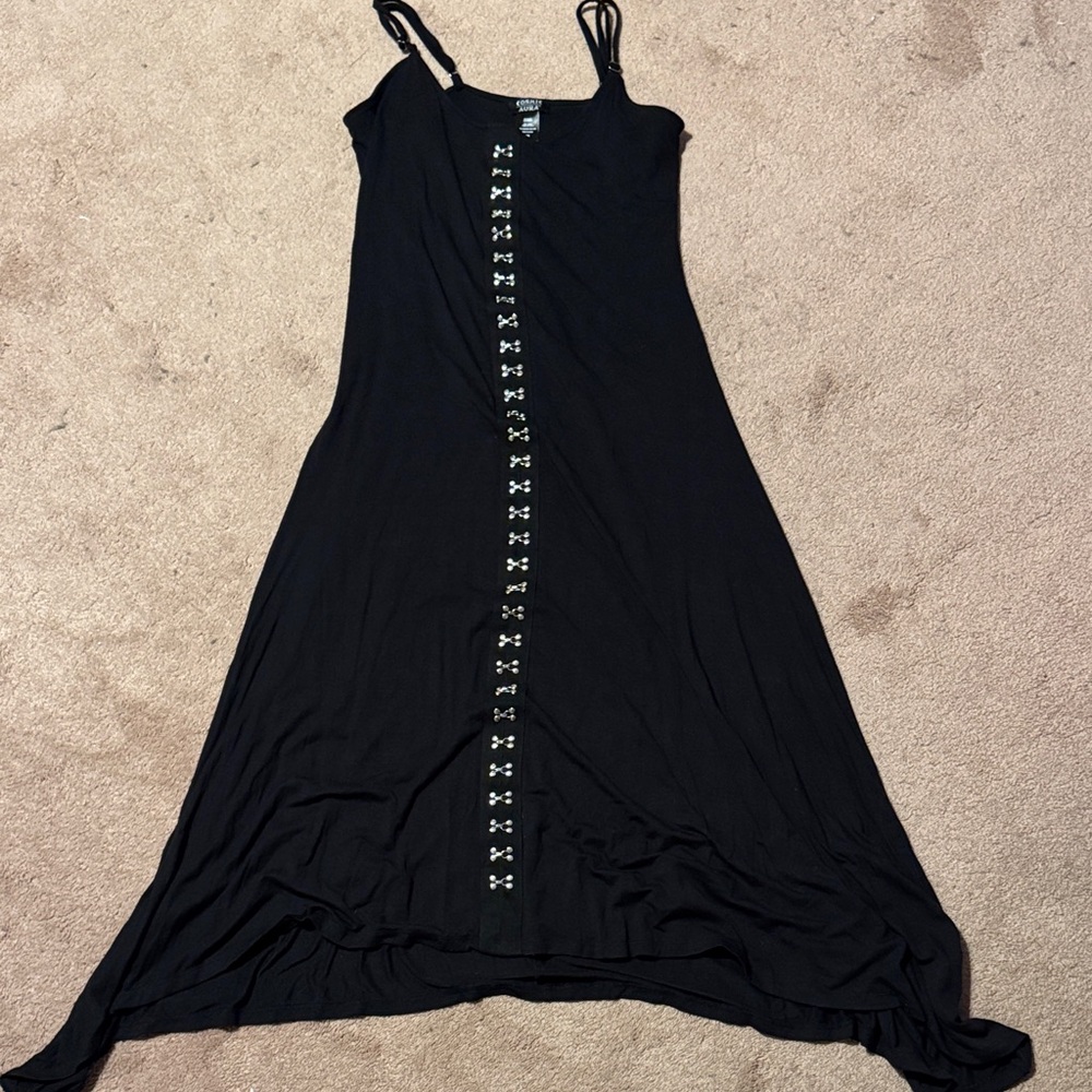 Cosmic Aura Black Maxi Dress with Spaghetti Straps